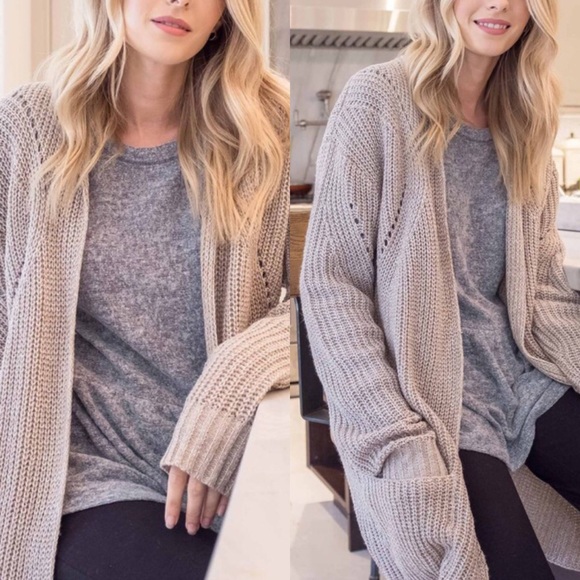 upstyleboutique Sweaters - Open Knit Cardigan Khaki/ Oatmeal